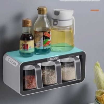 ( hàng cao cấp ) kệ hộp gia vị 3N & 2N -  hộp đựng gia vị thông minh kèm thìa bằng nhựa ABS gắn tường không cần khoan đục