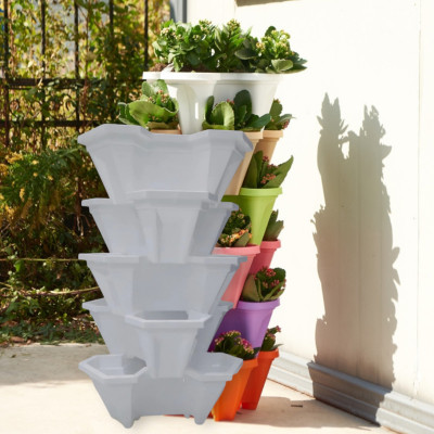 Bộ 1 Tháp trồng rau hữu cơ 5 tầng- 5 chậu- trồng rau/ hoa/ dâu tây- chất liệu nhựa- độ bền cao- hiệu quả cao