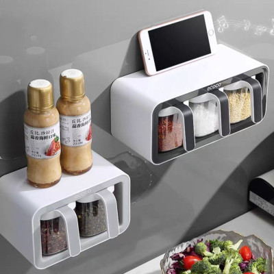 ( hàng cao cấp ) kệ hộp gia vị 3N & 2N -  hộp đựng gia vị thông minh kèm thìa bằng nhựa ABS gắn tường không cần khoan đục