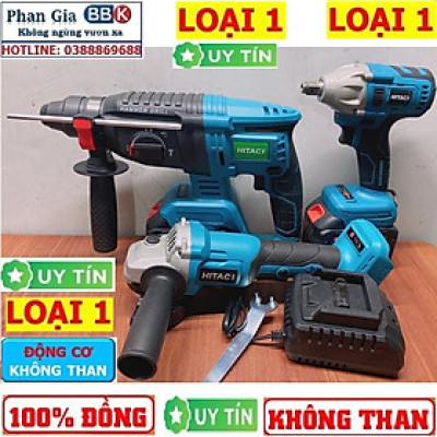 Bộ Combo 3 Trong 1 Gồm Máy Khoan Đục Bê Tông, Máy Mài Và Máy Siết Bulong Dùng Pin 199V 15 Cell, Lõi Đồng 100%, Động Cơ Không Chổi Than - Bảo Hành 1 Năm
