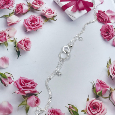 Vòng Tay  Nữ Bạc 925 Dây Kép Vòng Tròn Đính Đá Cao Cấp BẠC HIỂU MINH LTU551