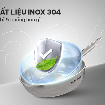 Chảo inox 304 đa lớp cao cấp SUNHOUSE IN20-24-26M6E - 3 lớp nguyên khối - Cán rỗng hạn chế bỏng