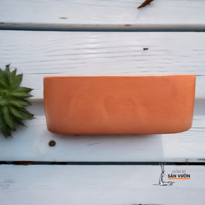 Chậu Treo Tường Gốm Đất Nung Hình Chữ Nhật Tròn