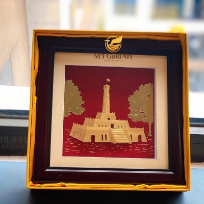 Tranh cột cờ Hà Nội ( 20 x 20cm) dát vàng MT Gold Art- Hàng chính hãng, trang trí nhà cửa, quà tặng sếp, đối tác, khách hàng.