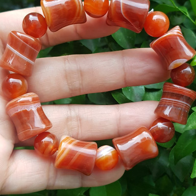 Vòng tay đá mã não đỏ kiểu Vòng hạt thống 14mm hạt tròn nhỏ Nam Nữ mệnh hoả mệnh thổ đeo ạ