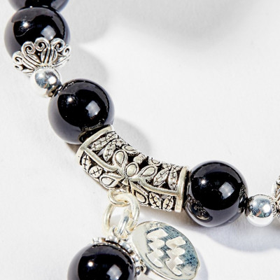 Vòng Tay Đá Obsidian Phối Charm Cung Hoàng Đạo Size Hạt 8mm Mệnh Thủy, Mộc Ngọc Quý Gemstones