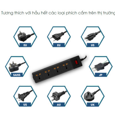 Ổ cắm Rạng Đông OC02 4C/5M/10A đa năng, chống giật công suất 2500W dây dài 5 mét - Hàng chính hãng