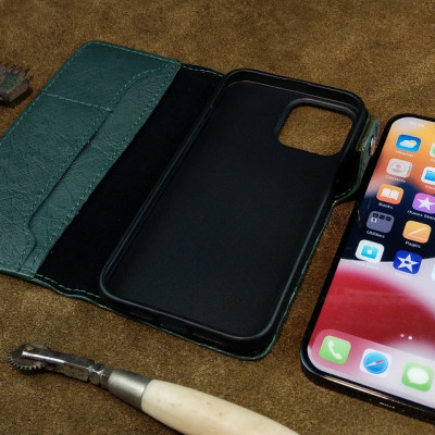 Bao da đựng điện thoại cho 12 pro max 13 pro max handmade dạng ví da đà điểu