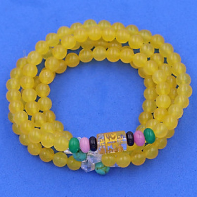 [Mệnh Kim, Thổ] Bộ Vòng Chuỗi, Tràng Hạt 108 Hạt 6 Ly Đá Thạch Anh Vàng Charm Lục Tự Chân Ngôn - Tràng Chuỗi Niệm Phật - An Yên - Thịnh Vượng - May Mắn - Tài Lộc