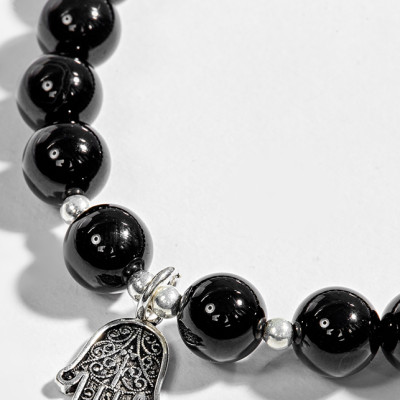 Vòng Tay Đá Obsidian Phối Bàn Tay Hamsa Bạc Ngọc Quý Gemstones