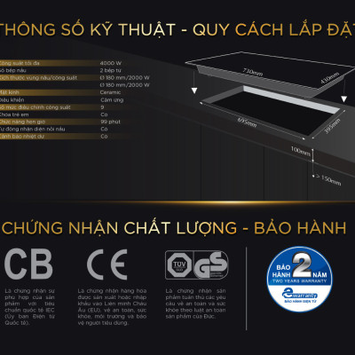Bếp âm từ đôi BlueStone ICB-6821 (4000W) - Hàng chính hãng