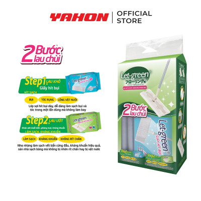 Bộ Cây Lau Nhà Đa Năng LET-GREEN (Cây Lau + Khăn Lau Sàn + Vải Hít Bụi + 2 Bao Giấy Vệ Sinh) - Kháng Khuẩn Đuổi Kiến Phòng Mạt
