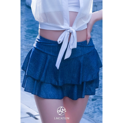 Combo bộ đôi áo lưới - áo ngực đa năng LMcation Elisa Bella trắng & Quần váy đa năng Gym-to-swim LMcation Jean