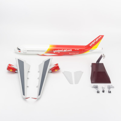 Mô hình máy bay Vietjet Air Airbus A320 lắp ráp có đèn 47cm MBMH46