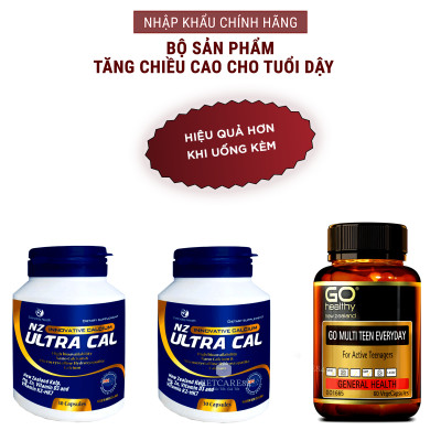 Bộ Sản Phẩm Tăng Chiều Cao Tuổi Dậy Thì: 2 Hộp Canxi Hữu Cơ Nano NZ Ultra Cal 30 Viên & Viên Đa Vitamin Tuổi Teen Go Multi Teen Everyday 60 Viên