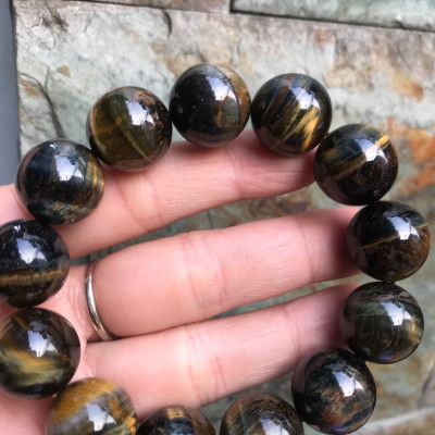 VÒNG ĐÁ MẮT HỔ XANH VÀNG SIZE 16ly 13 Viên NAM Mệnh THUỶ ĐÁ TỰ NHIÊN 