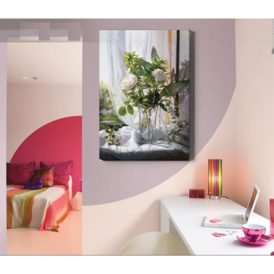 Tranh treo tường gỗ kim sa bo viền hoa hồng trong nắng KT09( 50x70cm)