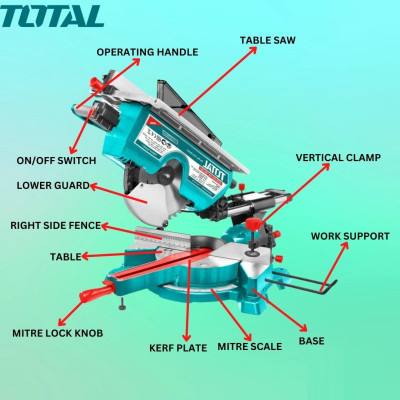 MÁY CẮT NHÔM TRƯỢT KẾT HỢP CƯA BÀN 1800W TOTAL TMS43183051 - HÀNG CHÍNH HÃNG