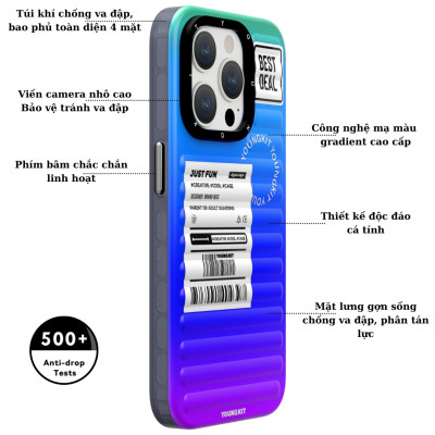 Ốp lưng chống sốc cho iPhone 15 Pro Max / 15 Pro / 14 Pro Max hiệu HOTCASE Youngkit Gradient phối màu cá tính chống sốc va đập, túi khí tản lực - Hàng nhập khẩu