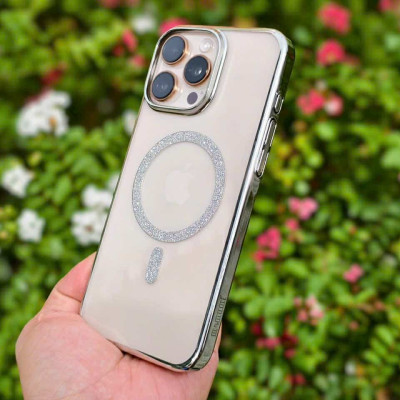 Ốp lưng cho iPhone 15 Pro Max trong suốt hỗ trợ sạc từ đính đá cực sang siêu mỏng nhẹ hiệu Bling Bling Memumi - hàng chính hãng