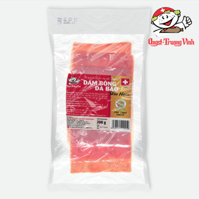 Dăm bông da bao tròn cắt lát/Skined round ham (Sliced)200GR/PE