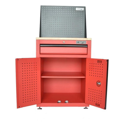 Tủ dụng cụ CSPS 61cm - 01 hộc kéo màu đỏ chân tăng chỉnh ván gỗ vách lưới