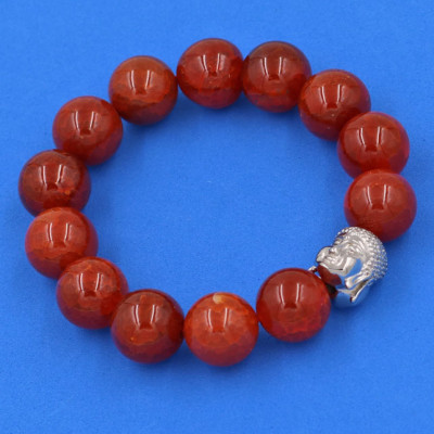 Vòng đeo tay đá Vân Rồng đỏ 14 ly cẩn hạt Phật A Di Đà inox bạc VVRONLT14 HỘP NHUNG - hợp mệnh Hỏa, mệnh Thổ