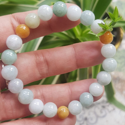 Vòng chuỗi đá Cẩm Thạch tự nhiên trắng huyết tam tài 8mm bóng đẹp Màu trắng bóng xanh vàng nữ đeo rất xinh đẹp xinh tay may mắn Vòng đá cẩm thạch tự nhiên tốt cho sức khoẻ công việc ạ