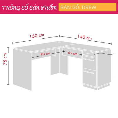 Bàn máy tính chữ L kết hợp tủ lưu trữ  SMLIFE Drew