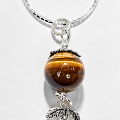 Dây Chuyền Mặt Đá Mắt Hổ Vàng Nâu Phối 3 Lá Bạc Ngọc Quý Gemstones