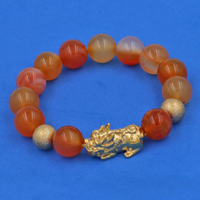 Vòng tay Mã Não Cam 12 ly - cẩn Tỳ Hưu Phong Thủy inox vàng VMNCTHHBV12 - hợp mệnh Hỏa, mệnh Thổ