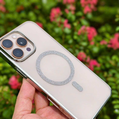 Ốp lưng cho iPhone 15 Pro Max trong suốt hỗ trợ sạc từ đính đá cực sang siêu mỏng nhẹ hiệu Bling Bling Memumi - hàng chính hãng