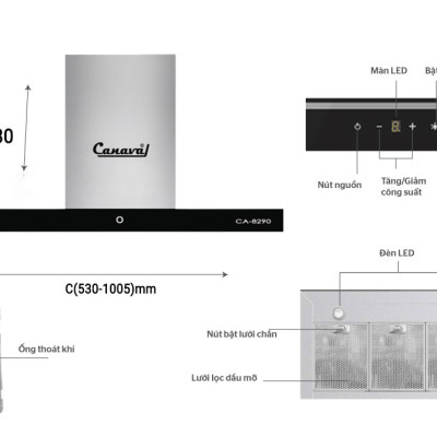 Máy hút mùi kính phẳng CANAVAL CA8290 - Hàng nhập khẩu