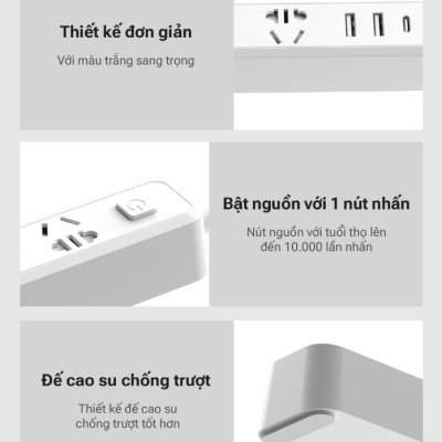 Ổ Cắm Điện Tích Hợp Sạc Nhanh 2A1C Chính Hãng Xiaomi Lydsto Power Strip - Hàng Nhập Khẩu