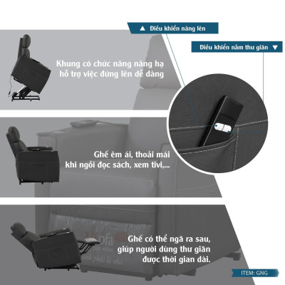 Ghế chăm sóc sức khỏe GNG | Ghế nâng hạ, ghế thư giãn dành cho người lớn tuổi, phụ nữ mang thai, người bị vấn đề về xương khớp 