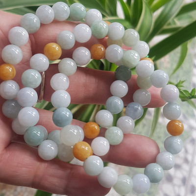 Vòng chuỗi đá Cẩm Thạch tự nhiên trắng huyết tam tài 8mm bóng đẹp Màu trắng bóng xanh vàng nữ đeo rất xinh đẹp xinh tay may mắn Vòng đá cẩm thạch tự nhiên tốt cho sức khoẻ công việc ạ
