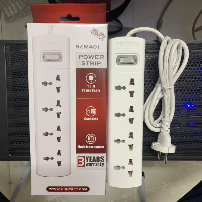 Ổ cắm điện đa năng thông minh tự ngắt Huntkey SZM401 - 2500W chính hãng, 4 lỗ 3 chân dài 1.5m- hàng chính hãng