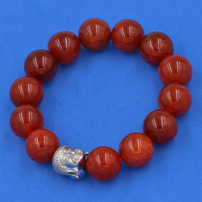 Vòng đeo tay đá Vân Rồng đỏ 14 ly cẩn hạt Phật A Di Đà inox bạc VVRONLT14 HỘP NHUNG - hợp mệnh Hỏa, mệnh Thổ