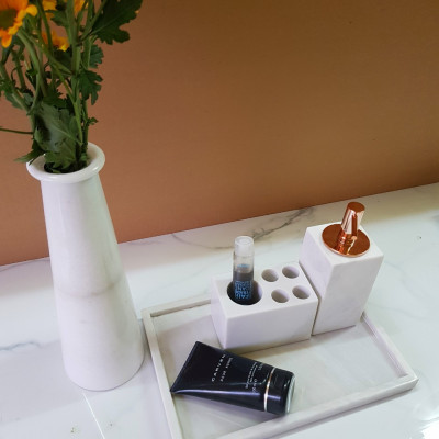 Bình cắm hoa làm từ đá tự nhiên nguyên khối màu Trắng BH29511T