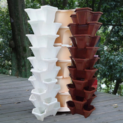 Combo 2 tháp trồng rau hữu cơ 5 tầng(1 tháp màu nâu + 1 tháp màu trắng)- hiệu quả- an toàn- tiết kiệm không gian