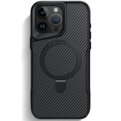 Ốp lưng cho iPhone 14 Pro Max, iPhone 13 Pro Max, iPhone 12 Pro Max  hiệu Likgus Fiber hỗ trợ sạc không dây, kèm kệ chống lưng, vân carbon chống trơn trượt, chống sốc cao cấp - Hàng chính hãng.