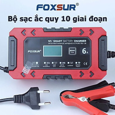 Bộ Sạc Ắc Quy FOXSUR 12V Hàng Nhật – Sạc Thông Minh 10 Giai Đoạn, Khử Sunfat, Tự Động Ngắt Cho Ắc Quy 4AH - 120AH