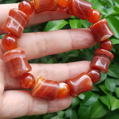 Vòng tay đá mã não đỏ kiểu Vòng hạt thống 14mm hạt tròn nhỏ Nam Nữ mệnh hoả mệnh thổ đeo ạ