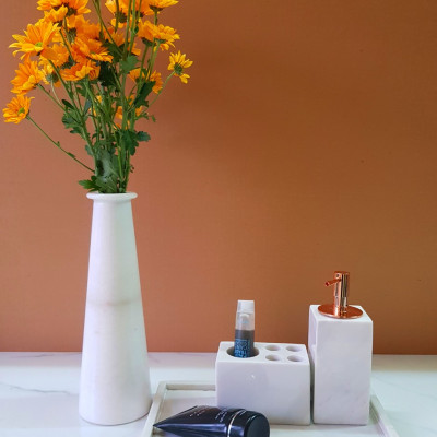 Bình cắm hoa làm từ đá tự nhiên nguyên khối màu Trắng BH29511T