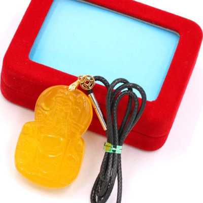 Dây chuyền mặt tượng Quan Công - mã não vàng ( 2.8cm x 4.8cm ) DEQCMNV1 - kèm hộp nhung