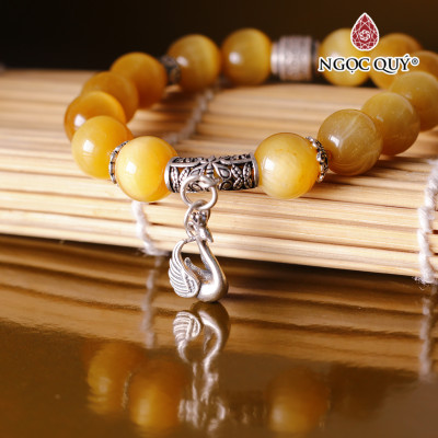 Vòng tay đá mắt hổ vàng tâm mix charm bạc thiên nga mệnh thổ , kim - Ngọc Quý Gemstones