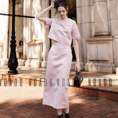 Set áo váy hồng ngắn tay NGADO