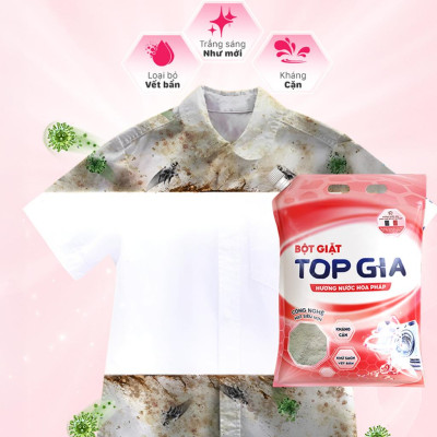 Bột Giặt TOPGIA Hương Nước Hoa Pháp, Nano Kháng Cặn, An Toàn Chăm Sóc Da Tay, Đánh Bay Vết Bẩn.