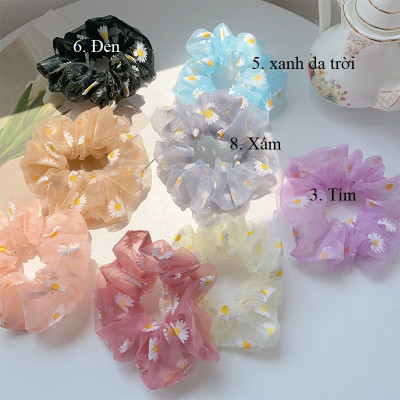 Combo 4 dây cột tóc vải Scrunchies vải lưới hoa cúc