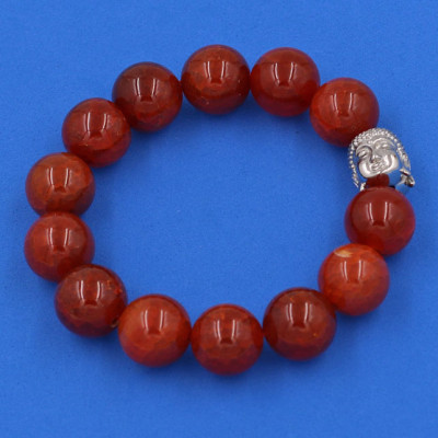 Vòng đeo tay đá Vân Rồng đỏ 14 ly cẩn hạt Phật A Di Đà inox bạc VVRONLT14 HỘP NHUNG - hợp mệnh Hỏa, mệnh Thổ